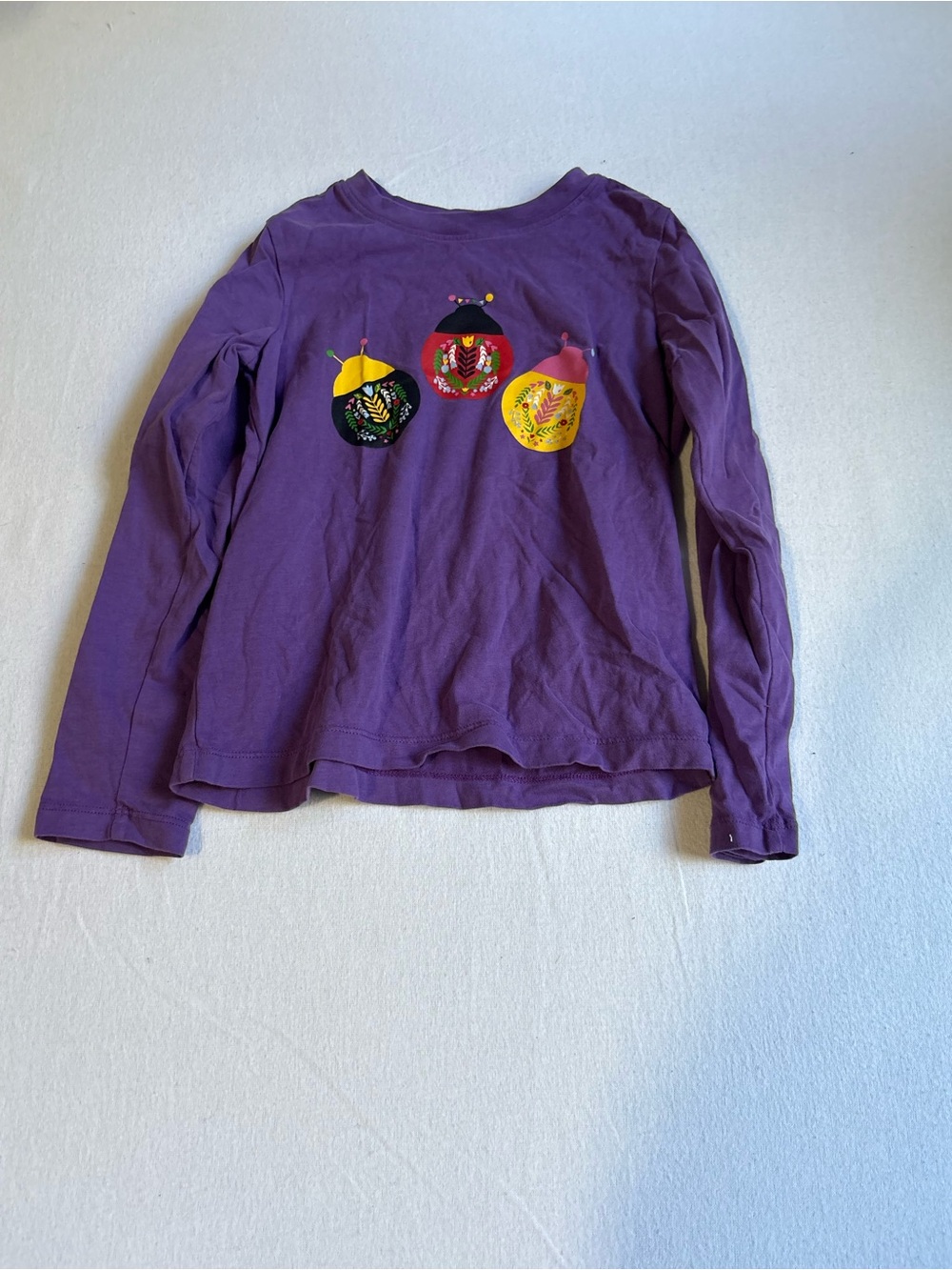 Hanna Andersson Purple Long Sleeve Tee with Colorful Lady Bug Appliqués